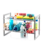 Raft organizator multifuntional cu 2 etajere, extensibil si reglabil, din ABS si inox, 66 x 38 x 28 cm