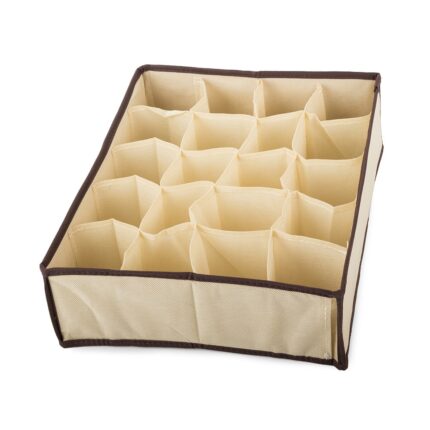 Organizator pliabil pentru sertar, Cu 20 de compartimente, Depozitare sosete, cravate, lenjerie de corp, bej, 35 x 27 x 10 cm