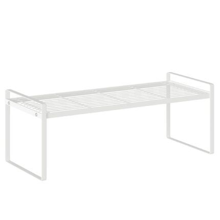 Raft lat pentru Depozitare Destello, Suport Solid, Tip Grill, Organizator, Asamblare Manuala, Fara prindere de mobila, flexibil, Pentru depozitare in Bucatarie, pe blat, Sufragerie, Baie, Dormitor Dimensiune 51x7x19cm - Metal Alb