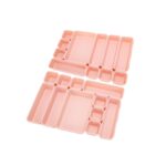 Organizator sertar modular, 22 compartimente interconectabile, dimensiuni diferite, Roz