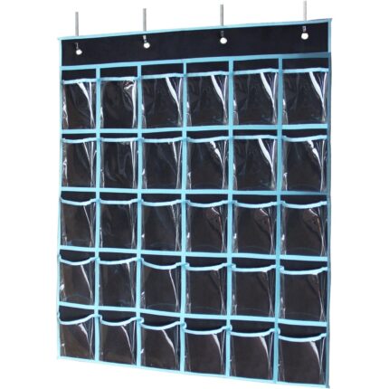 Organizator suspendabil, Sintetic, 30 de buzunare, 62 x 85 cm, Negru/Transparent