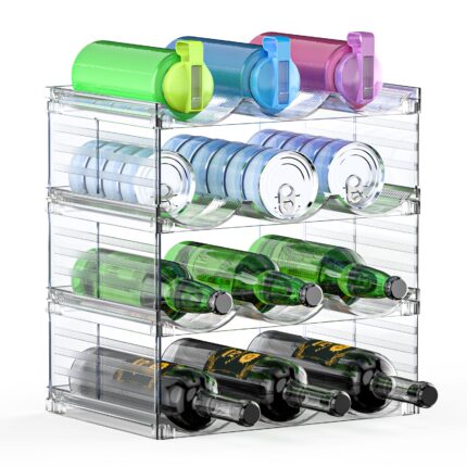 Organizator de depozitare pentru sticle de apa, 4 Pack, BoYata, empilabile, pentru sampanie, pahar de calatorie, cana termos, vin, bauturi in bucatarie/ camara/ frigider