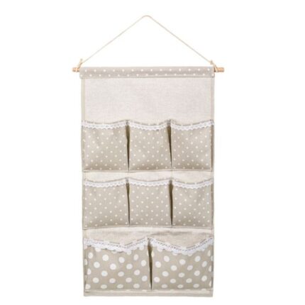 Organizator de perete, 8 buzunare, bej cu buline 35x60 cm