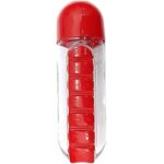 Sticla apa 600ML, cu Organizator pentru medicamente, Asigurand atat hidratarea optima cat si gestionarea sanatatii intr-un singur dispozitiv, Rosu