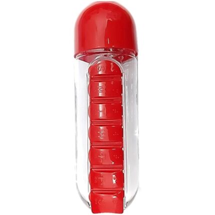 Sticla apa 600ML, cu Organizator pentru medicamente, Asigurand atat hidratarea optima cat si gestionarea sanatatii intr-un singur dispozitiv, Rosu