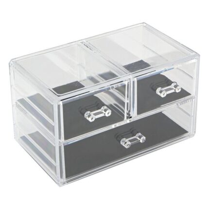 Organizator Transparent pentru Cosmetice, Make-up, 3 sertare cu suprafata antiaderenta 23.5x13.5x14cm