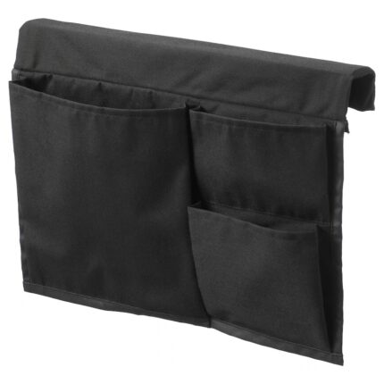 Organizator pentru pat, 3 buzunare de diferite dimensiuni, 39x30 cm, cu suport de agatare de pat, din poliester, negru
