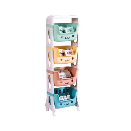 Organizator spatiu de depozitare pentru jucarii cu 4 cosuri si roti