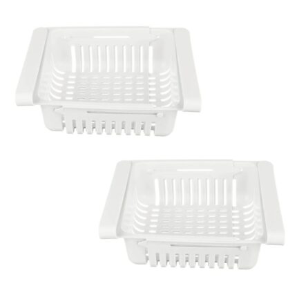 Set 2 Organizatoare pentru frigider Salestore.ro® aranjare convenabila, Rafturi Extensibile, aspect modern, 28x15.5x6 cm, Alb