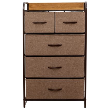 Comoda cu 5 sertare material textil, cadru metalic, blat MDF, 58 x 29 x 99 cm, TB87 Crem