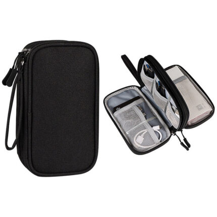 Organizator accesorii electronice, Vaxiuja, Tesatura jacquard, 19x11x9.5 CM, Rezistent la apa si praf, Usoare si portabile, Multifunctional, Negru