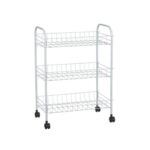 Etajera metalica, tip carucior, multifunctionala, cu roti, 3 etaje, alb