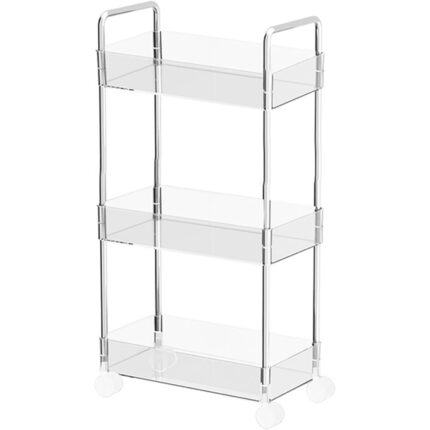 Organizator ElastiX universal, cu 3 rafturi din acril, roti 360 grade, transparent, 69 cm x 15 cm x 36.5 cm