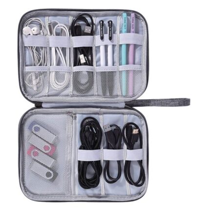 Organizator cabluri si accesorii electronice, pentru calatorii, 24.5x13x7.5cm, gri