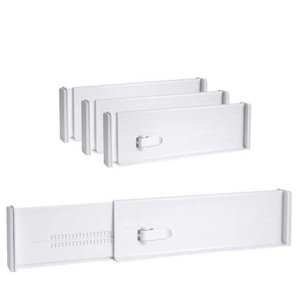 Set de 4 despartitoare pentru sertare si rafturi, albe, cu marime ajustabila
