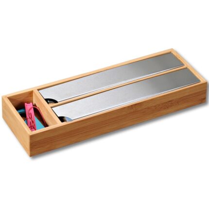 Organizator folii, Kesper, Inox/Lemn, 39.5 x 13 x 5.5 cm, Argintiu/Maro