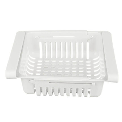Raft-organizator extensibil pentru frigider Salestore.ro® aranjare convenabila, Cos din plastic, aspect modern, 28x15.5x6 cm, Alb