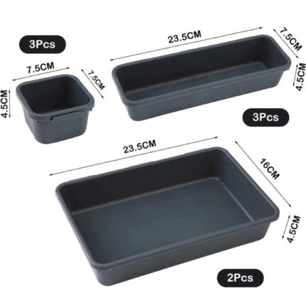Organizator modular pentru sertar cu 8 compartimente, negru, dimensiuni diferite