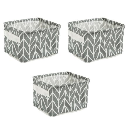 Set 3 depozitare, Zggzerg, Cu manere pe ambele parti, Rezistent la apa, Usor de curatat, Amplasare cubica, Depozitare pliabila, Pentru Nursery Home Office Kids Toys Books, 20.5 x 16 x 14 cm, Gri