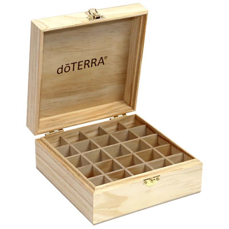 Cutie din lemn gravata cu sigla doTERRA pentru 25 uleiuri