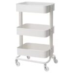 Carucior, cu roti, 35x45x78 cm, 3 polite, multifunctional, sarcina maxima 18kg, durabil, alb