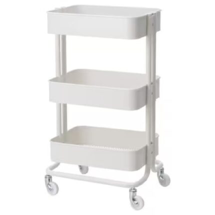 Carucior, cu roti, 35x45x78 cm, 3 polite, multifunctional, sarcina maxima 18kg, durabil, alb