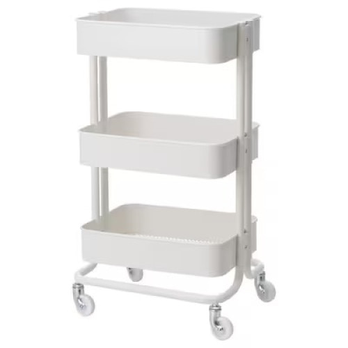 Carucior, cu roti, 35x45x78 cm, 3 polite, multifunctional, sarcina maxima 18kg, durabil, alb