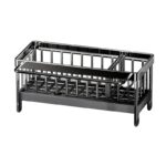 Suport pentru bureti Rqiurpn, organizator cu separator, otel inoxidabil, sistem de scurgere, tava de scurgere detasabila, incapator, Negru, 9x10x23.5cm