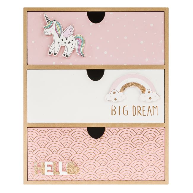 Cutie Decorativa cu Sertare din Lemn 3D Rainbow & Unicorn 21x10x27cm