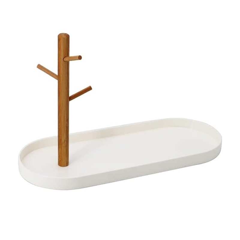 Tava pentru chei si tava pentru bijuterii cu organizator suspendat, Lemn, 3 niveluri, Alb