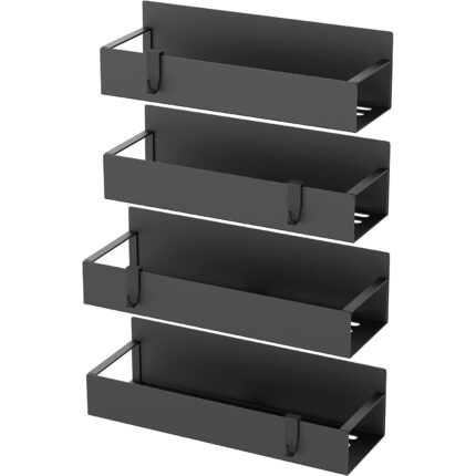Set 4 rafturi organizatoare, Inox, Magnetice, Negru