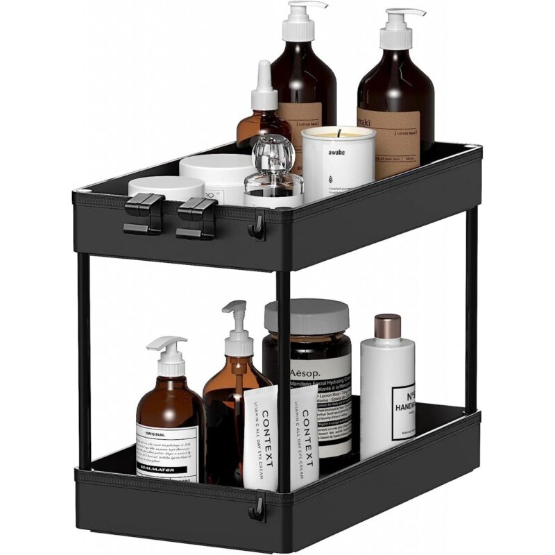 Unitate de depozitare Spacekeeper, 2 nivele, negru, plastic, 40 x 22 x 31 cm