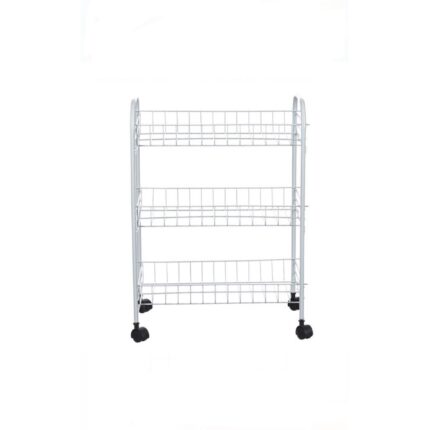 Carucior bucatarie cu 3 nivele pentru depozitare/organizare, metal/plastic, alb, 32,5x20x43,5 cm