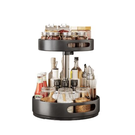 Organizator pentru condimente, LYCENXI, 2 etaje, rotativ, metal, ajustabil, 10x12inch