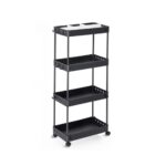 Carucior de depozitare KINGRACK, multifunctional cu roti si rafturi glisante pe 4 nivele, sertare ergonomice detasabile cu divizoare si carlige, culoare negru