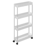 Carucior depozitare SONGMICS, cu 4 niveluri, 6 carlige detasabile, portabil, pentru baie, bucatarie, hol, living, 42 x 13,5 x 87 cm, Alb