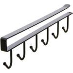 Suport pentru Organizare si Depozitare Cani, Cesti, Ustensile de Bucatarie si Gatit sau Umerase cu Haine, Multifunctional pentru Mobila, 6 Cuiere Simple din Otel cu Gaura pentru Fixare Surub (inclus), Negru, 26.5 x 3 x 1.5 cm, ORIGINAL DEALS