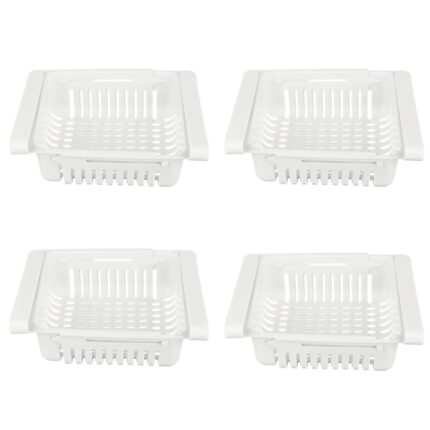 Set 4 Organizatoare pentru frigider Salestore.ro® aranjare convenabila, Rafturi Extensibile, aspect modern, 28x15.5x6 cm, Alb