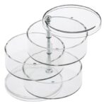 Suport organizator pentru depozitare si afisare cosmetice, bijuterii, accesorii birou sau obiecte mici, rotativ, cu 3 compartimente, transparent, 11,5 x 14
