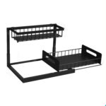 Raft multifunctional, Sundiguer, Otel, 2 etaje, ideal pentru cosmetice, condimente, 27.94 x 36.07 x 26.92 cm, Negru