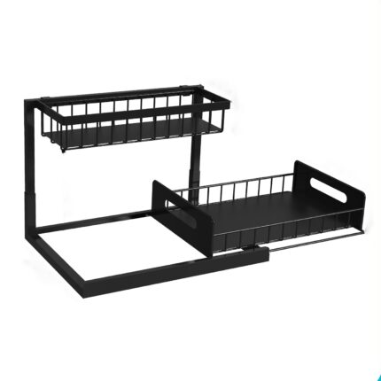 Raft multifunctional, Sundiguer, Otel, 2 etaje, ideal pentru cosmetice, condimente, 27.94 x 36.07 x 26.92 cm, Negru
