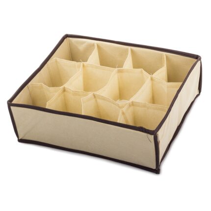 Organizator Pliabil Pentru Sertar, Cu 12 Compartimente, Depozitare Sosete, Cravate, Lenjerie De Corp, Bej, 30 x 25 x 10 cm
