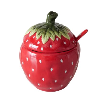 Recipient cu lingurita, din ceramica, 14 cm, Strawberry Boltze
