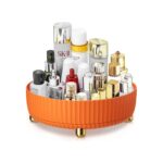 Organizator rotativ pentru cosmetice, bucatarie, baie, Elegant, Detalii aurii, Portocaliu, 22 x 7.5 cm