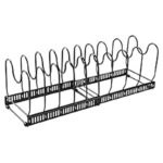 Etajera multifunctionala pentru tigai si capace, Amtok, 9 rafturi, Reglabil, Telescopic, Multifunctional, Detasabil, Slot pentru card in forma de U, Fier, Negru