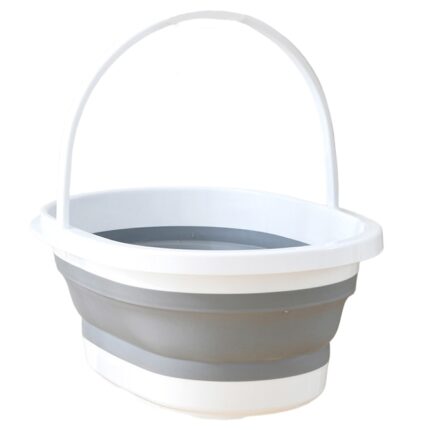Galeata pliabila, portabila, din silicon si plastic 44x18.5x31.5 cm, alb/gri, 12 litri, buz