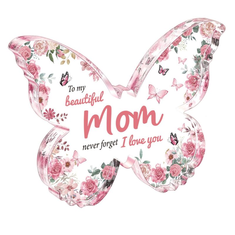 Cadou personalizat, suvenir acrilic in forma de fluture, decoratiune te iubesc mama, inima mesaj pentru mama, multicolor, 12.7x9.5cm