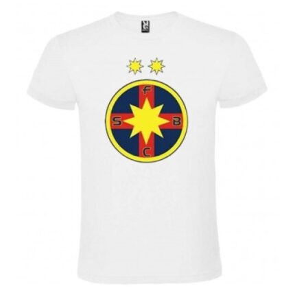 Tricou barbat cu sigla echipei de fotbal FCSB, bumbac, alb, suporter FCSB