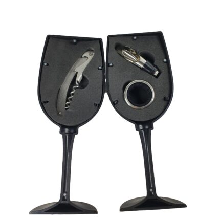 Set cadou 5 accesorii pentru vin , 3 piese, 23 cm, cutie in forma de pahar