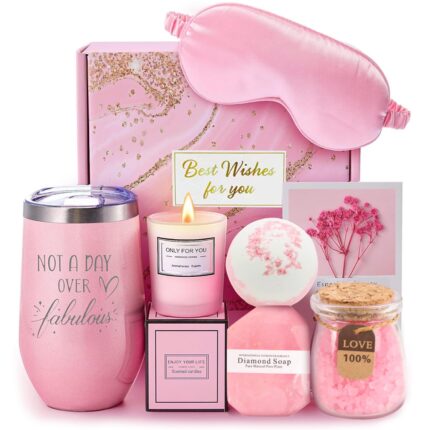 Set Cadou Spa, Cana Termoizolanta, Masca de Ochi, Lumanare Parfumata, Sapun Manual, Bombe de Baie, Sare de Baie, WALALLA, Roz